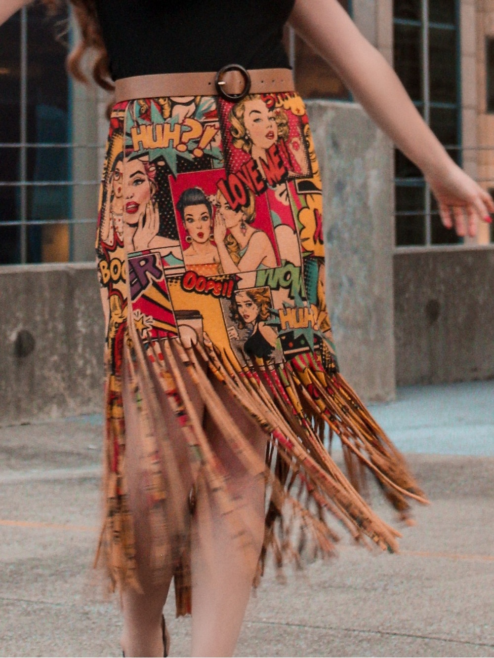 Fringe Pop Art Midi Skirt in Multi-Color